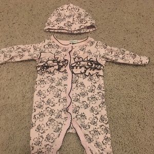 Black and pink footsie with matching hat